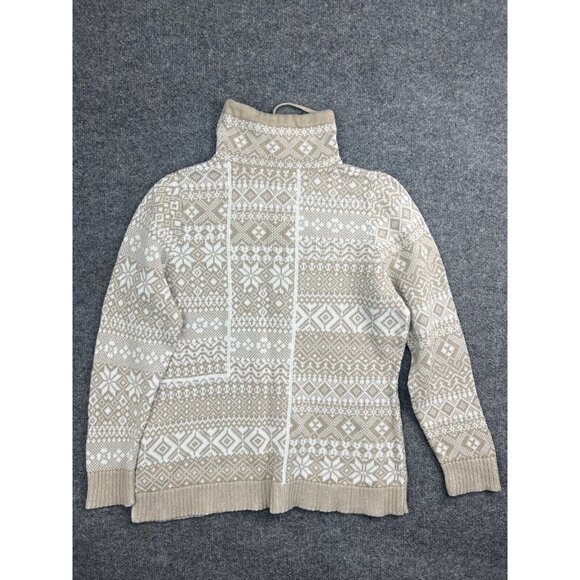 Woolrich Sweater Women's XL Beige White Snowflake Pullover Drawstring Mock Neck - Picture 7 of 7
